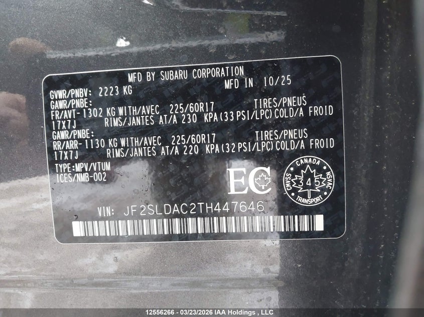 2026 Subaru Forester Convenience VIN: JF2SLDAC2TH447646 Lot: 12556266