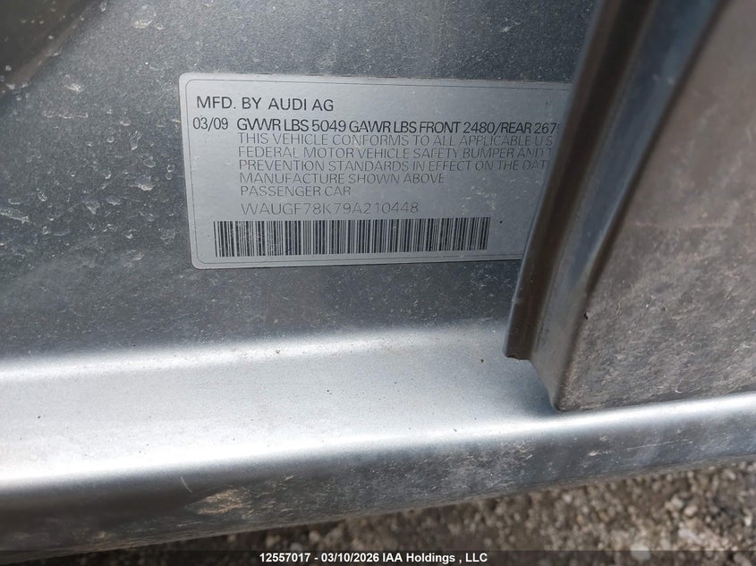 2009 Audi A4 VIN: WAUGF78K79A210448 Lot: 12557017