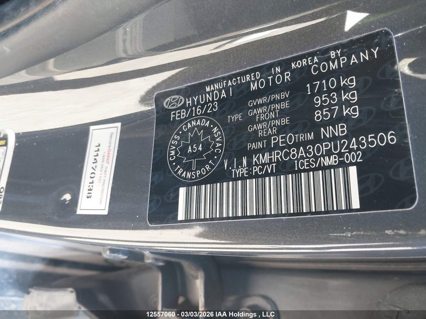 2023 Hyundai Venue Sel/Limited VIN: KMHRC8A30PU243506 Lot: 12557060