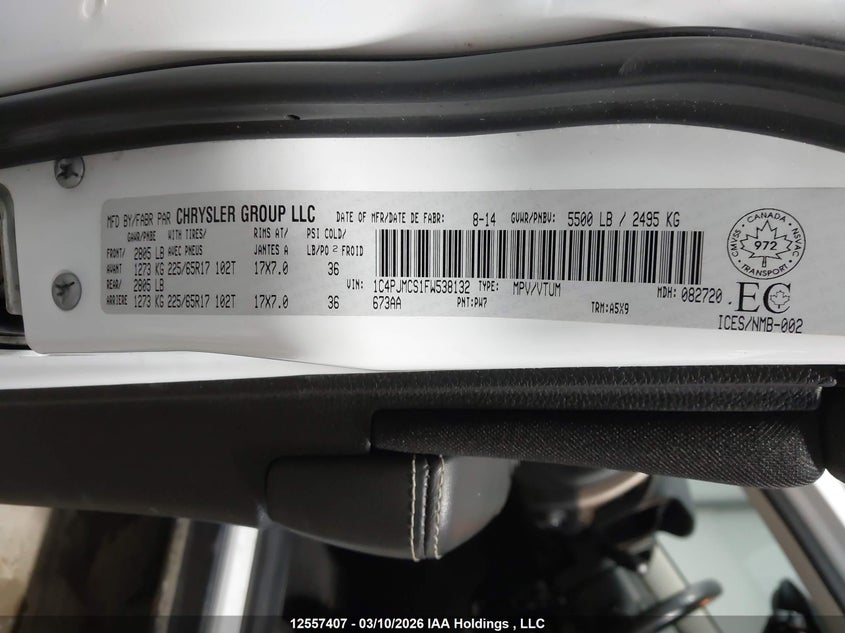 2015 Jeep Cherokee North VIN: 1C4PJMCS1FW538132 Lot: 12557407