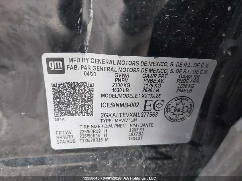 2021 GMC Terrain Sle VIN: 3GKALTEVXML377563 Lot: 12558040