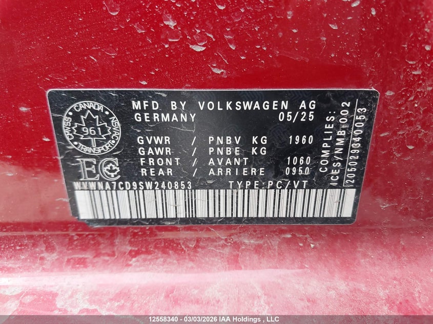 2025 Volkswagen Golf Gti Autobahn VIN: WVWNA7CD9SW240853 Lot: 12558340