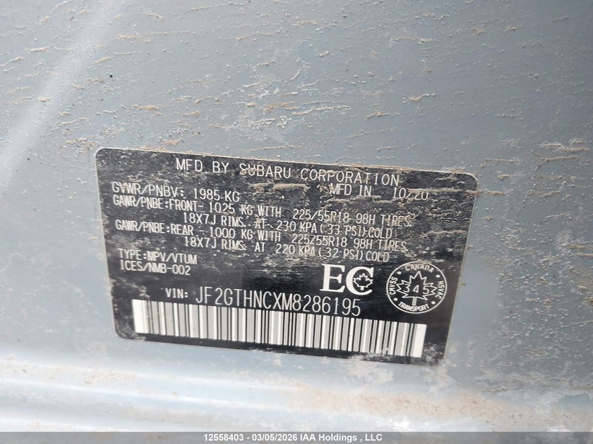 2021 Subaru Crosstrek Limited VIN: JF2GTHNCXM8286195 Lot: 12558403