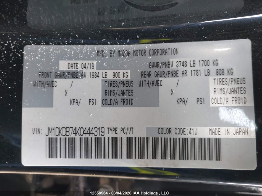 2019 Mazda Cx-3 Sport VIN: JM1DKDB74K0444319 Lot: 12558584