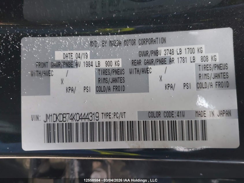 2019 Mazda Cx-3 Sport VIN: JM1DKDB74K0444319 Lot: 12558584
