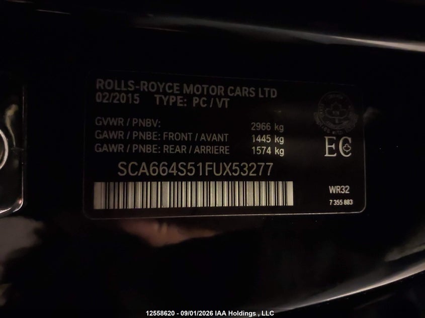2015 ROLLS-ROYCE GHOST SEDAN 6.6L V-12 DI, DOHC, VVT, TURBO, 563HP