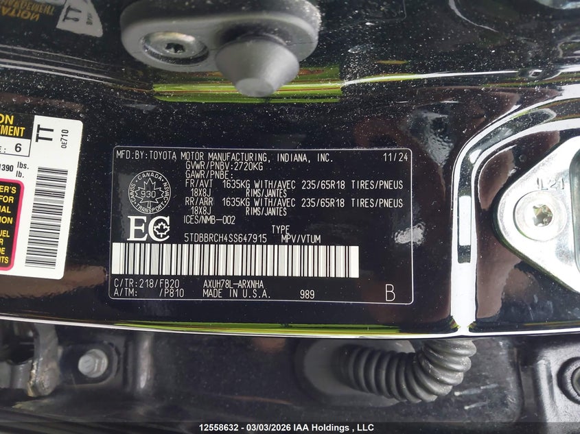 2025 Toyota Highlander Hybrid Le VIN: 5TDBBRCH4SS647915 Lot: 12558632