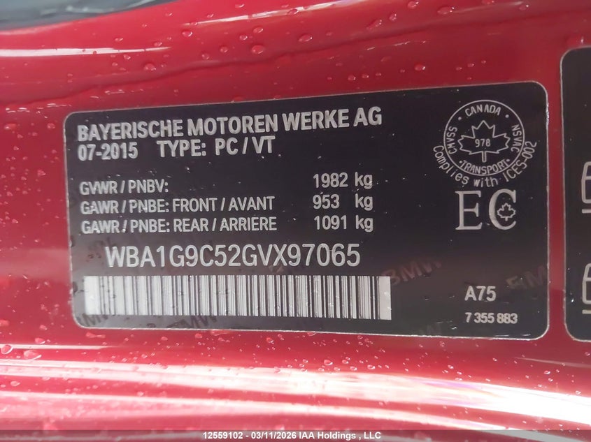 2016 BMW 228I xDrive VIN: WBA1G9C52GVX97065 Lot: 12559102