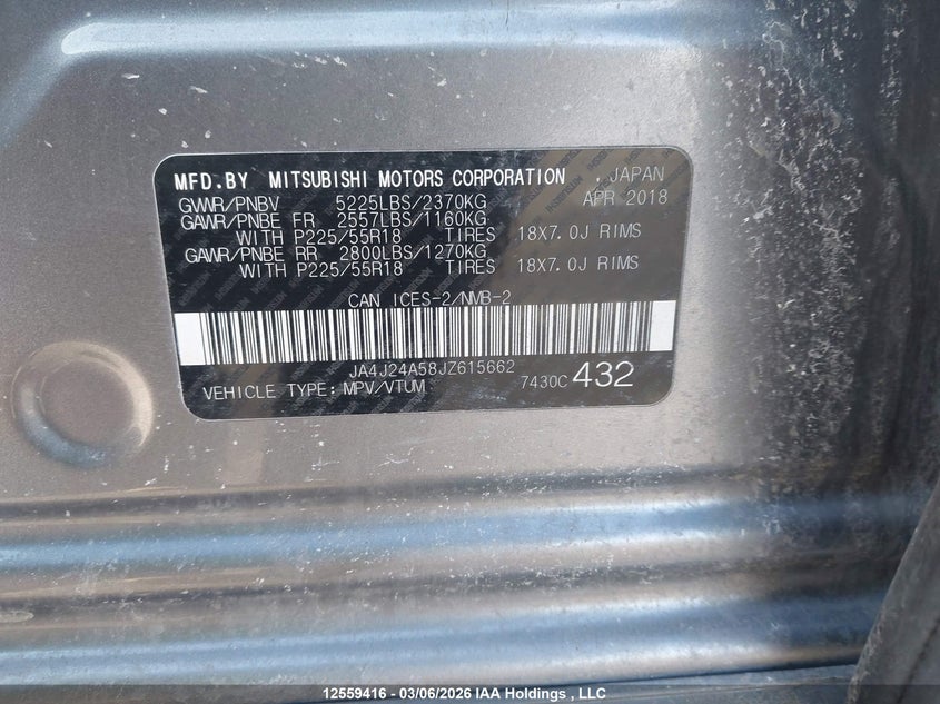 2018 Mitsubishi Outlander Phev VIN: JA4J24A58JZ615662 Lot: 12559416