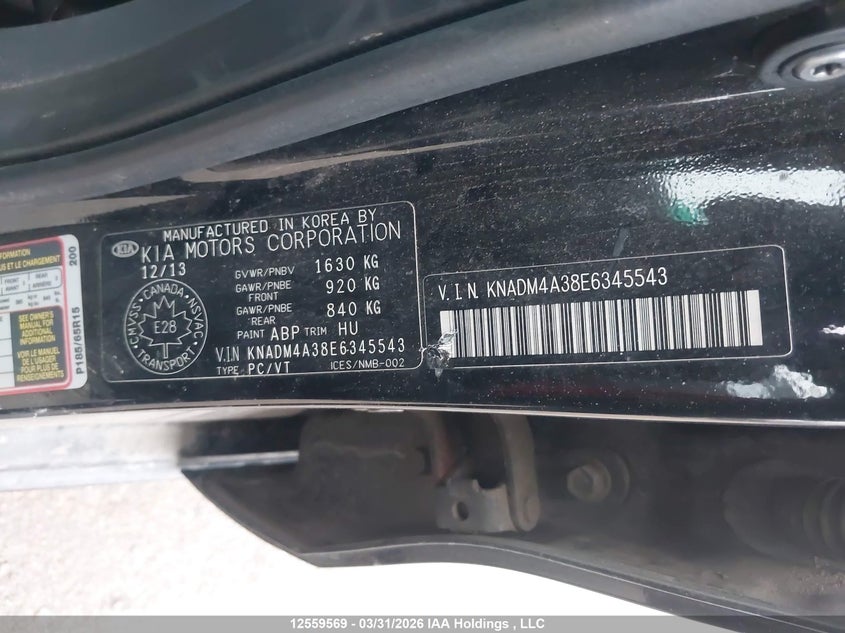 2014 Kia Rio Ex/Ex+/Lx/Lx+/Sx VIN: KNADM4A38E6345543 Lot: 12559569