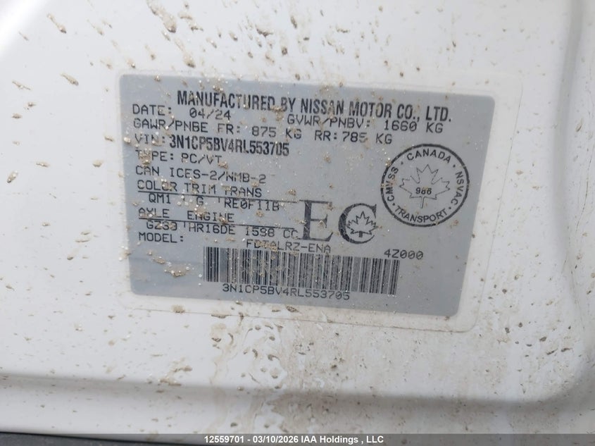 2024 Nissan Kicks VIN: 3N1CP5BV4RL553705 Lot: 12559701