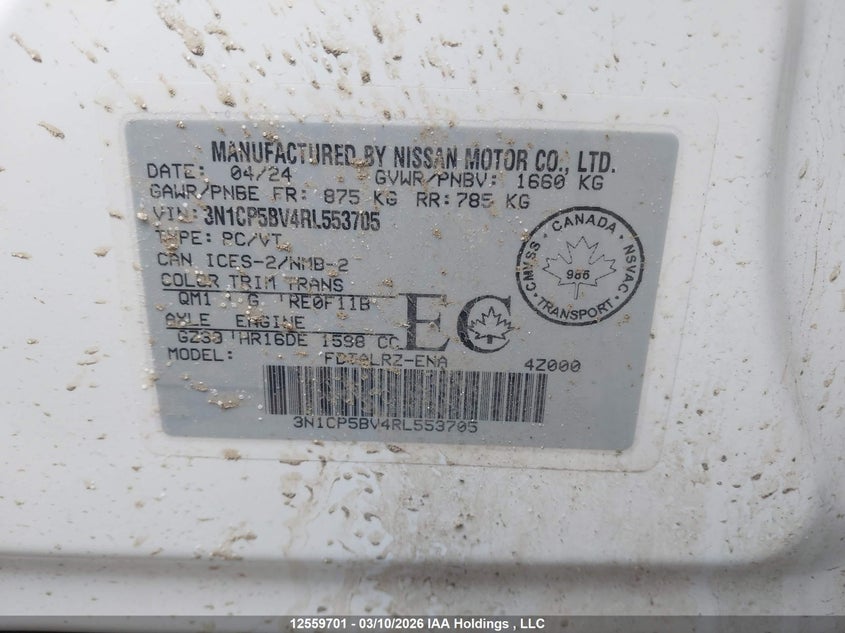 2024 Nissan Kicks VIN: 3N1CP5BV4RL553705 Lot: 12559701