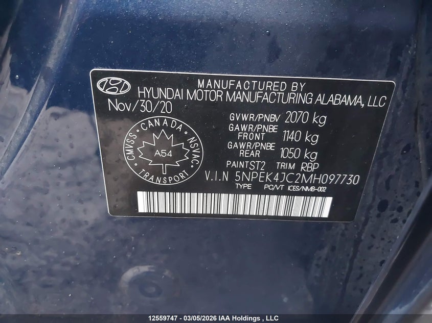 2021 Hyundai Sonata N Line VIN: 5NPEK4JC2MH097730 Lot: 12559747