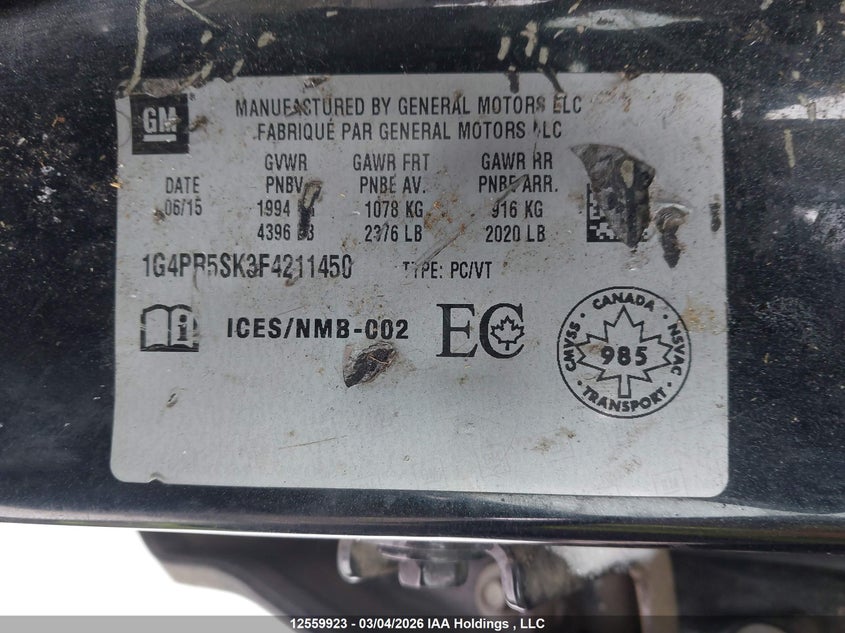 2015 Buick Verano VIN: 1G4PR5SK3F4211450 Lot: 12559923