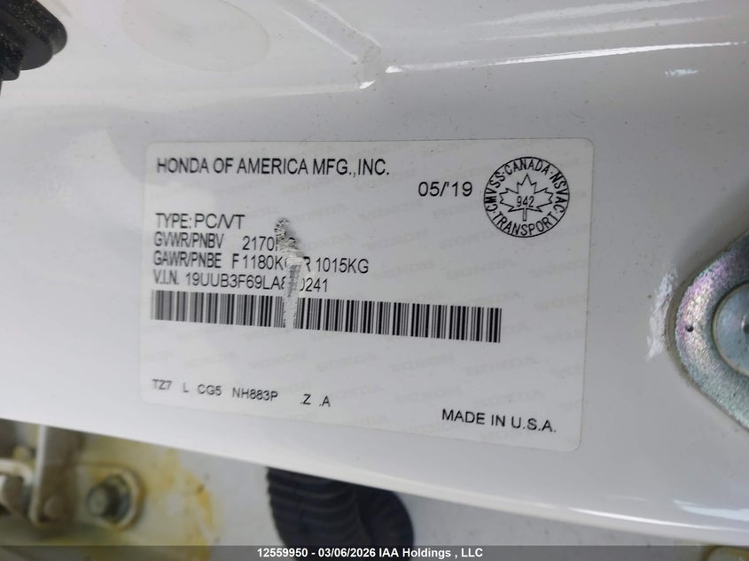2020 Acura Tlx VIN: 19UUB3F69LA800241 Lot: 12559950
