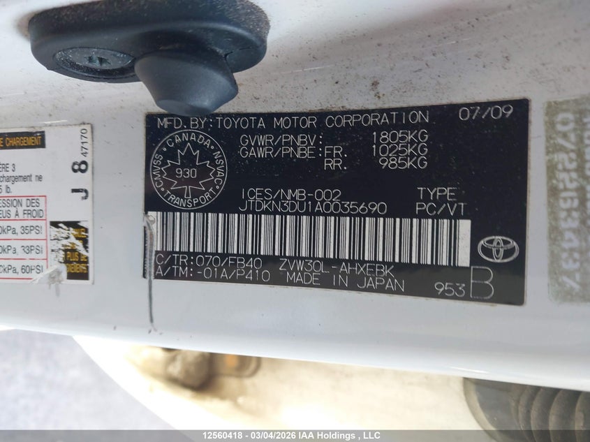 2010 Toyota Prius VIN: JTDKN3DU1A0035690 Lot: 12560418