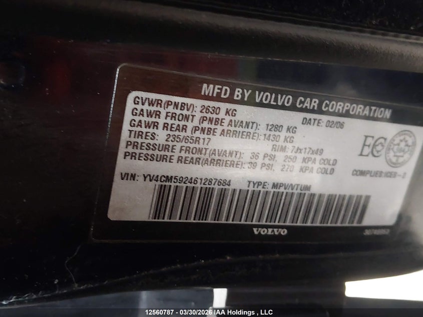 2006 Volvo Xc90 VIN: YV4CM592461287684 Lot: 12560787