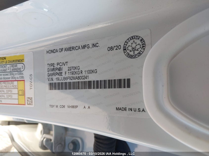 2021 Acura Tlx Platinum Elite VIN: 19UUB6F92MA800241 Lot: 12560875