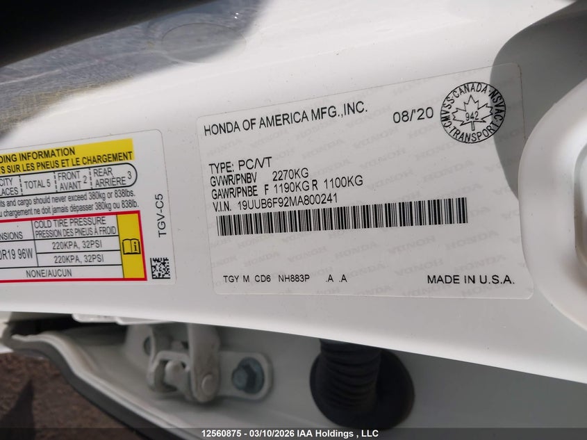 2021 Acura Tlx Platinum Elite VIN: 19UUB6F92MA800241 Lot: 12560875