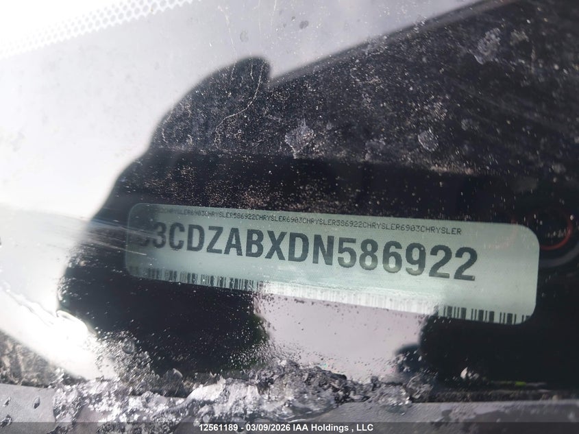 2013 Dodge Avenger VIN: 1C3CDZABXDN586922 Lot: 12561189