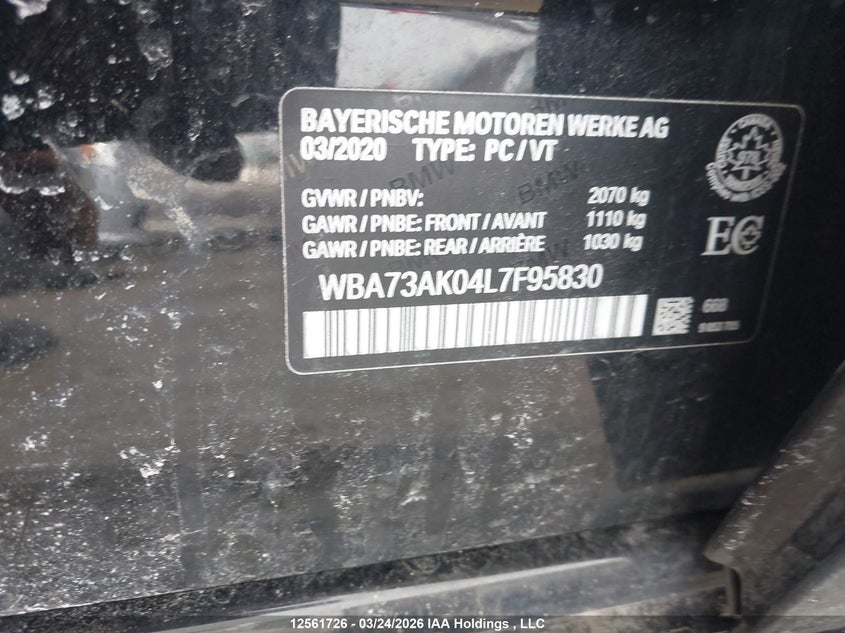 2020 BMW 228I Gran Coupe xDrive VIN: WBA73AK04L7F95830 Lot: 12561726