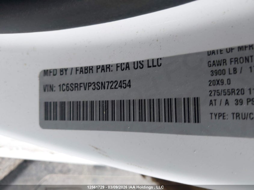 2025 Ram 1500 Sport VIN: 1C6SRFVP3SN722454 Lot: 12561729