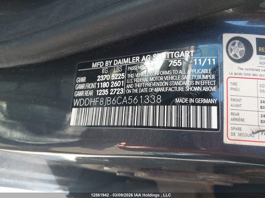 2012 Mercedes-Benz E 350 4Matic VIN: WDDHF8JB6CA561338 Lot: 12561942