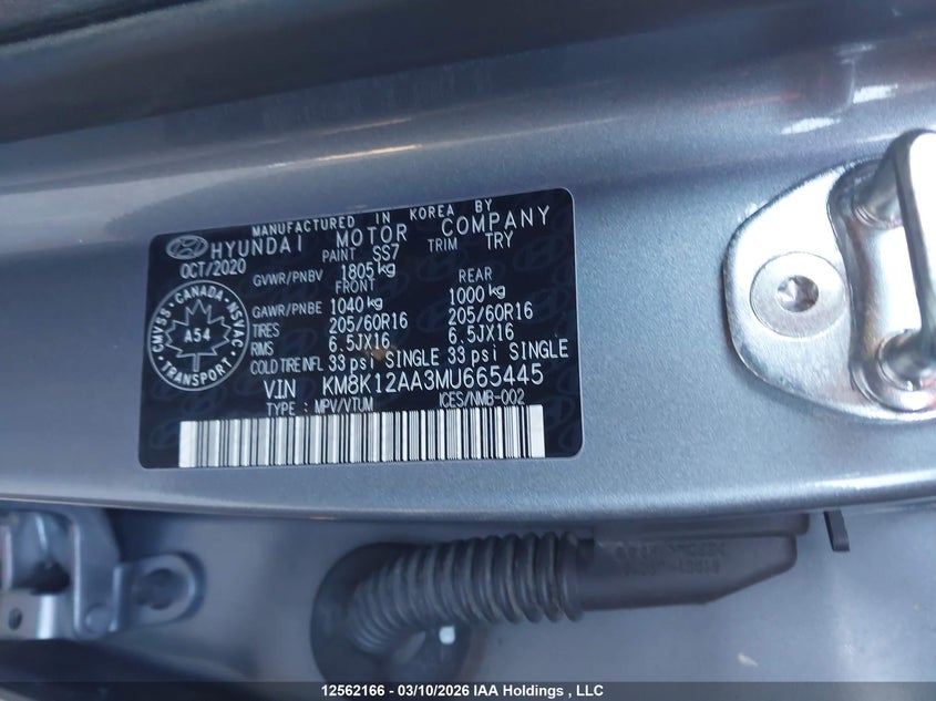 2021 Hyundai Kona Se VIN: KM8K12AA3MU665445 Lot: 12562166