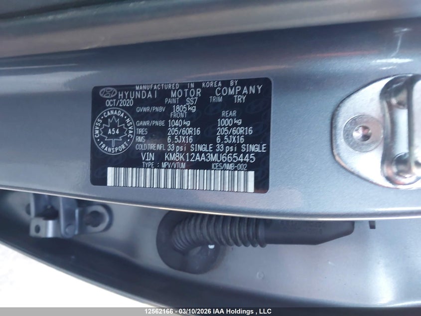 2021 Hyundai Kona Se VIN: KM8K12AA3MU665445 Lot: 12562166