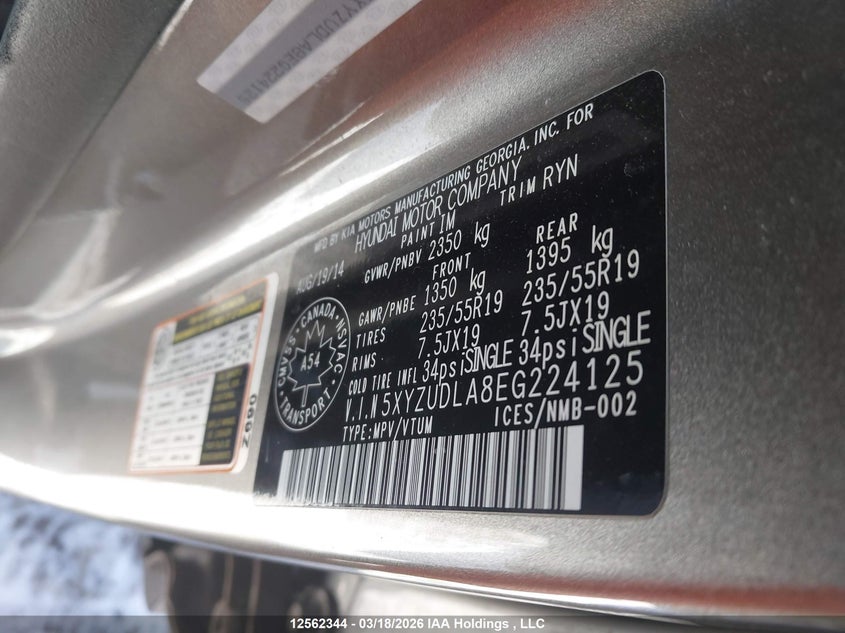 2014 Hyundai Santa Fe Sport VIN: 5XYZUDLA8EG224125 Lot: 12562344