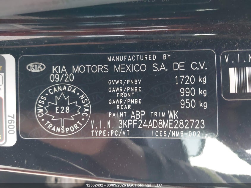 2021 Kia Forte VIN: 3KPF24AD8ME282723 Lot: 12562492