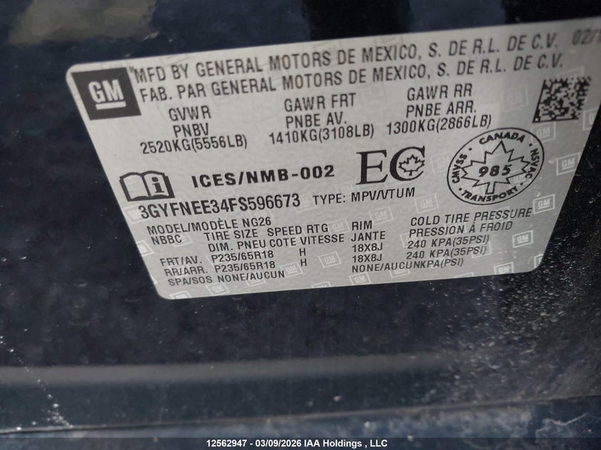 2015 Cadillac Srx Luxury Collection VIN: 3GYFNEE34FS596673 Lot: 12562947