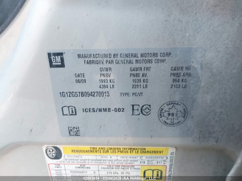 2009 Chevrolet Malibu Ls VIN: 1G1ZG57B094270013 Lot: 12563014