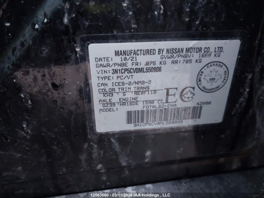 2021 Nissan Kicks Sv VIN: 3N1CP5CV0ML550906 Lot: 12563560