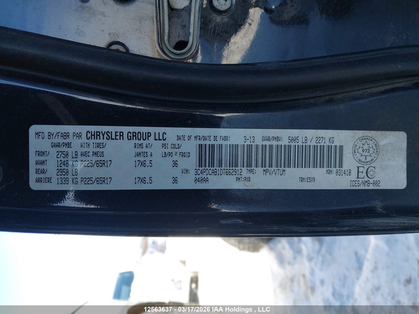 2013 Dodge Journey Cvp/Se Plus VIN: 3C4PDCAB1DT662912 Lot: 12563637