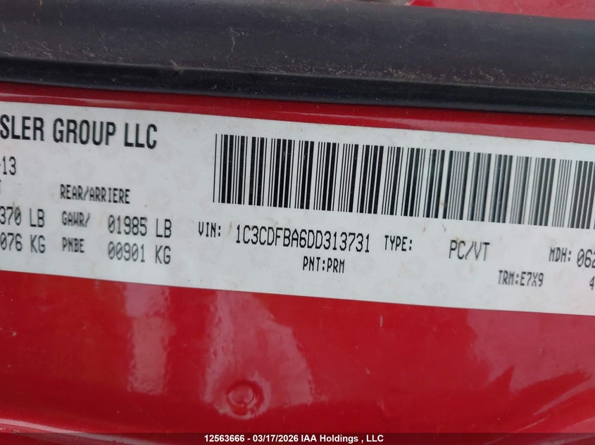 2013 Dodge Dart Sxt/Rallye VIN: 1C3CDFBA6DD313731 Lot: 12563666