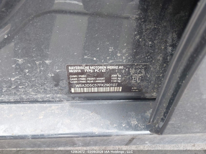 2015 BMW 328D xDrive VIN: WBA3D5C57FK290107 Lot: 12563672