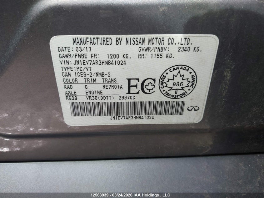 2017 Infiniti Q50 VIN: JN1EV7AR3HM841024 Lot: 12563939