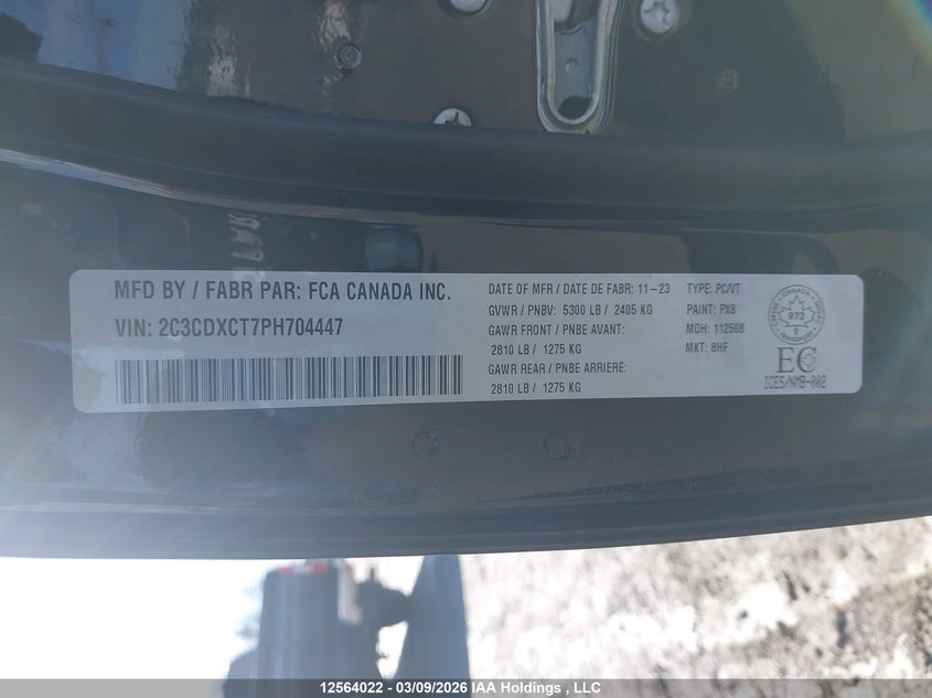 2023 Dodge Charger R/T VIN: 2C3CDXCT7PH704447 Lot: 12564022