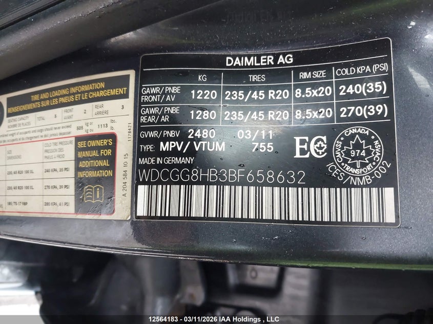 2011 Mercedes-Benz Glk 350 4Matic VIN: WDCGG8HB3BF658632 Lot: 12564183