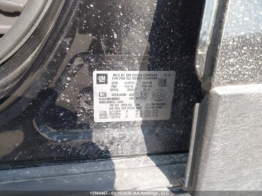 2020 Buick Encore Preferred VIN: KL4CJESB5LB039563 Lot: 12564467