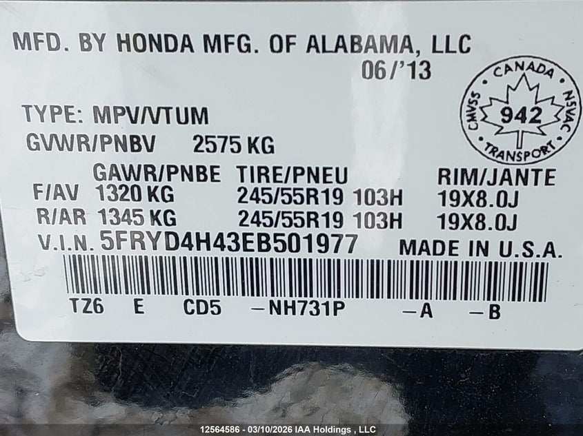 2014 Acura Mdx Technology VIN: 5FRYD4H43EB501977 Lot: 12564586