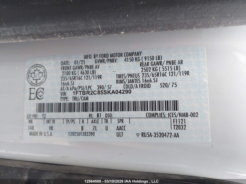 2025 FORD TRANSIT-250 CARGO VAN 3.5L V-6 DI, DOHC, VVT, 275HP