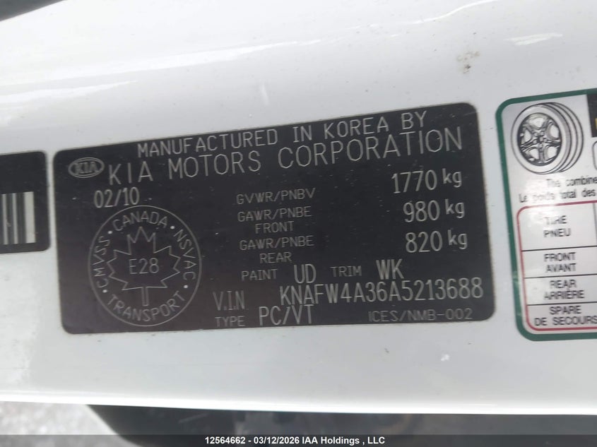 2010 Kia Forte Sx VIN: KNAFW4A36A5213688 Lot: 12564662