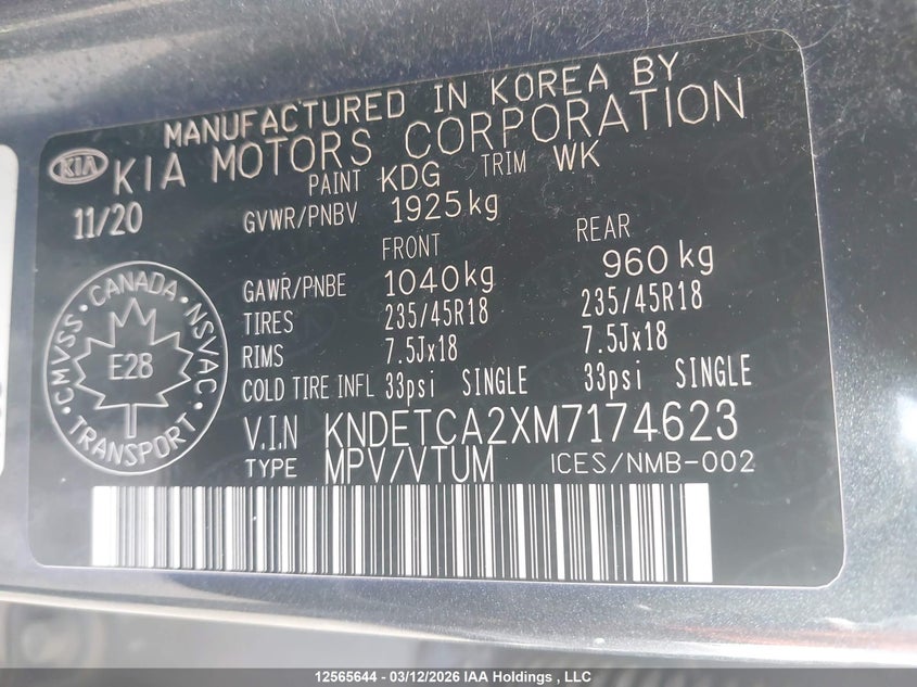 2021 Kia Seltos Sx VIN: KNDETCA2XM7174623 Lot: 12565644