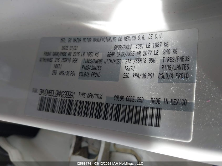 2021 Mazda Cx-30 Premium VIN: 3MVDMBDL9MM239991 Lot: 12566176