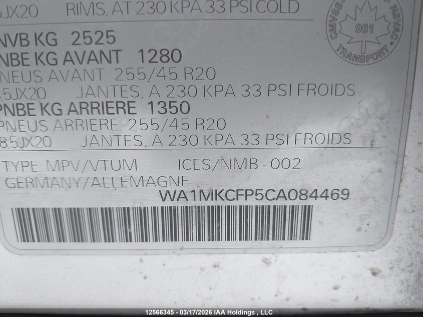 2012 Audi Q5 3.2 Premium Plus Silver Lot 111012566345 Vin WA1MKCFP5CA084469