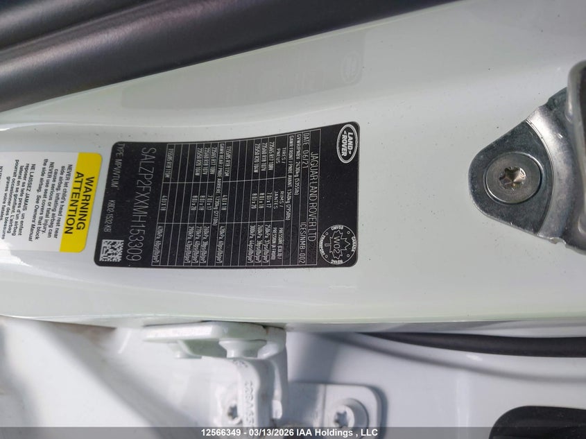 2021 Land Rover Range Rover Evoque Se VIN: SALZP2FXXMH153309 Lot: 12566349