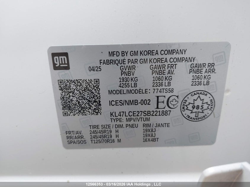 2025 Buick Envista Avenir Fwd VIN: KL47LCE27SB221887 Lot: 12566353