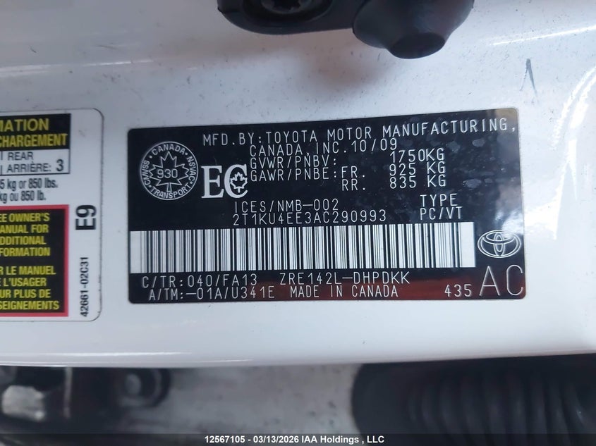 2010 Toyota Matrix VIN: 2T1KU4EE3AC290993 Lot: 12567105